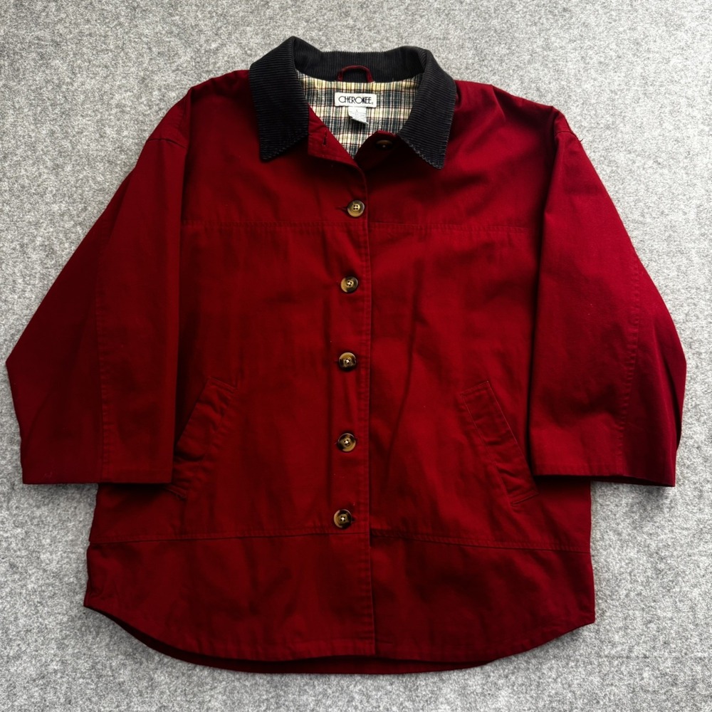 Y2K Vintage Casual Corner Cotton Flannel Lined Farm Coat Field Jacket RED Large